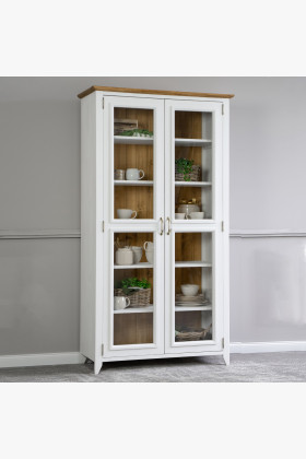 fehér-barna fa kétajtós provence stílusú vitrin 5 polccal